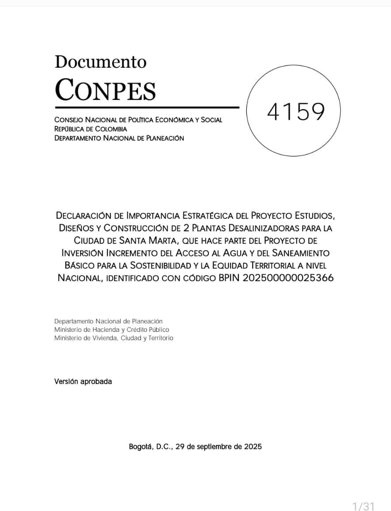 Gobierno Nacional aprueba CONPES para construir dos plantas desalinizadoras en Santa Marta